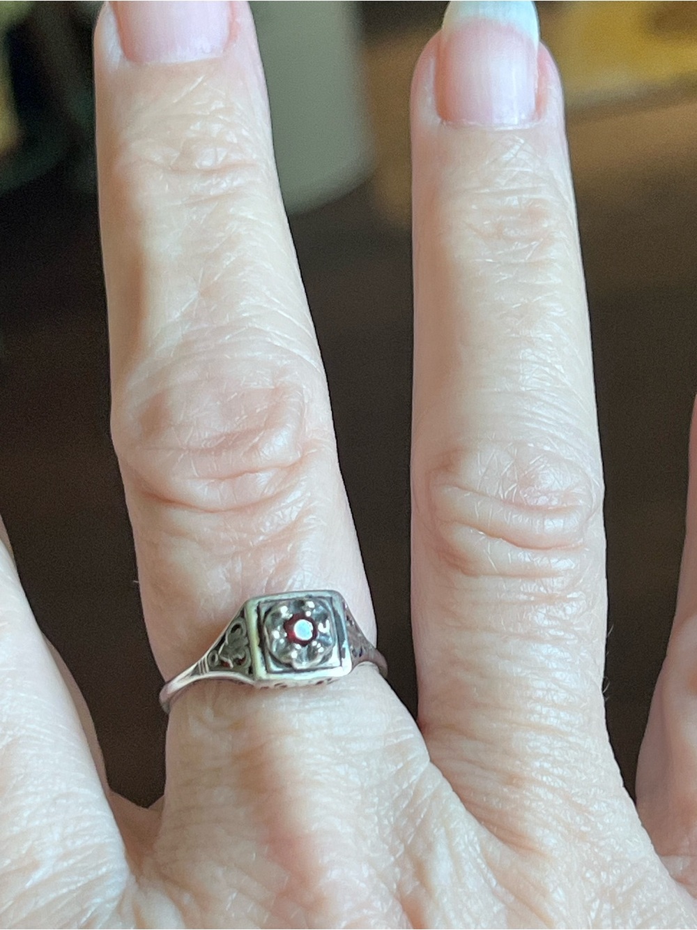 Silvertone Red Garnet Accent Flower Ring - Women Jewelry